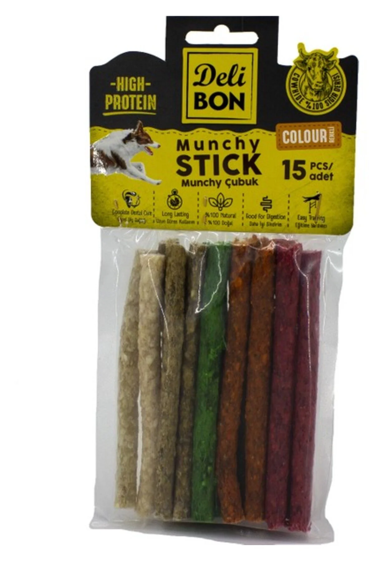 36r Deli Bon Deri Munchy Çubuk Orta Boy 15LI Paket Karışık Renk - Görsel 1